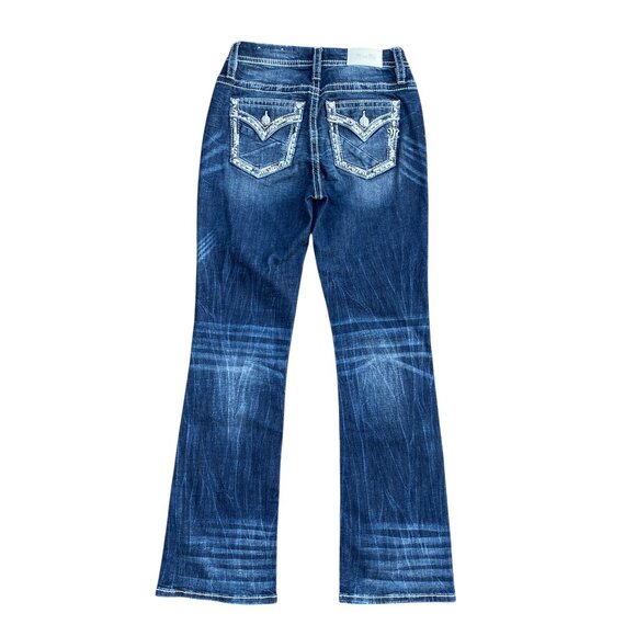 Miss Me Curvy Boot Denim Jeans Sz 27 Rhinestone Western Statement Mid-Rise - Picture 2 of 16